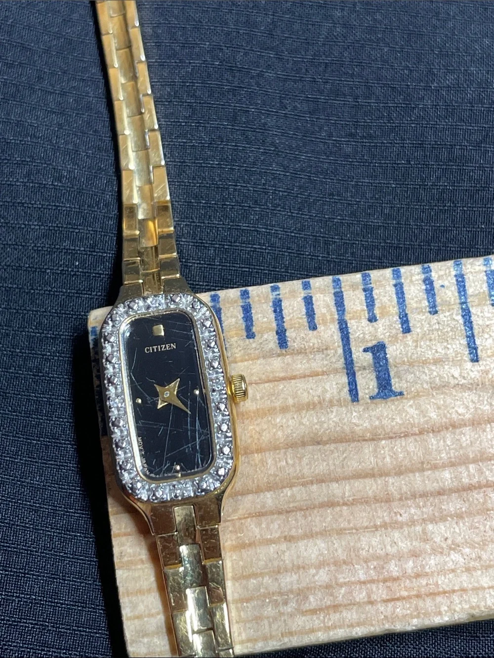 Citizen Gold Bracelet Watch with Black Dial and Crystal Bezel